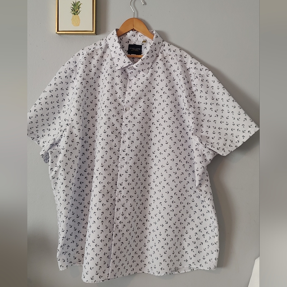 Shirt  Men's Button Down Azaro uomo Size 5XL Color White Short Sleeve  Polyester